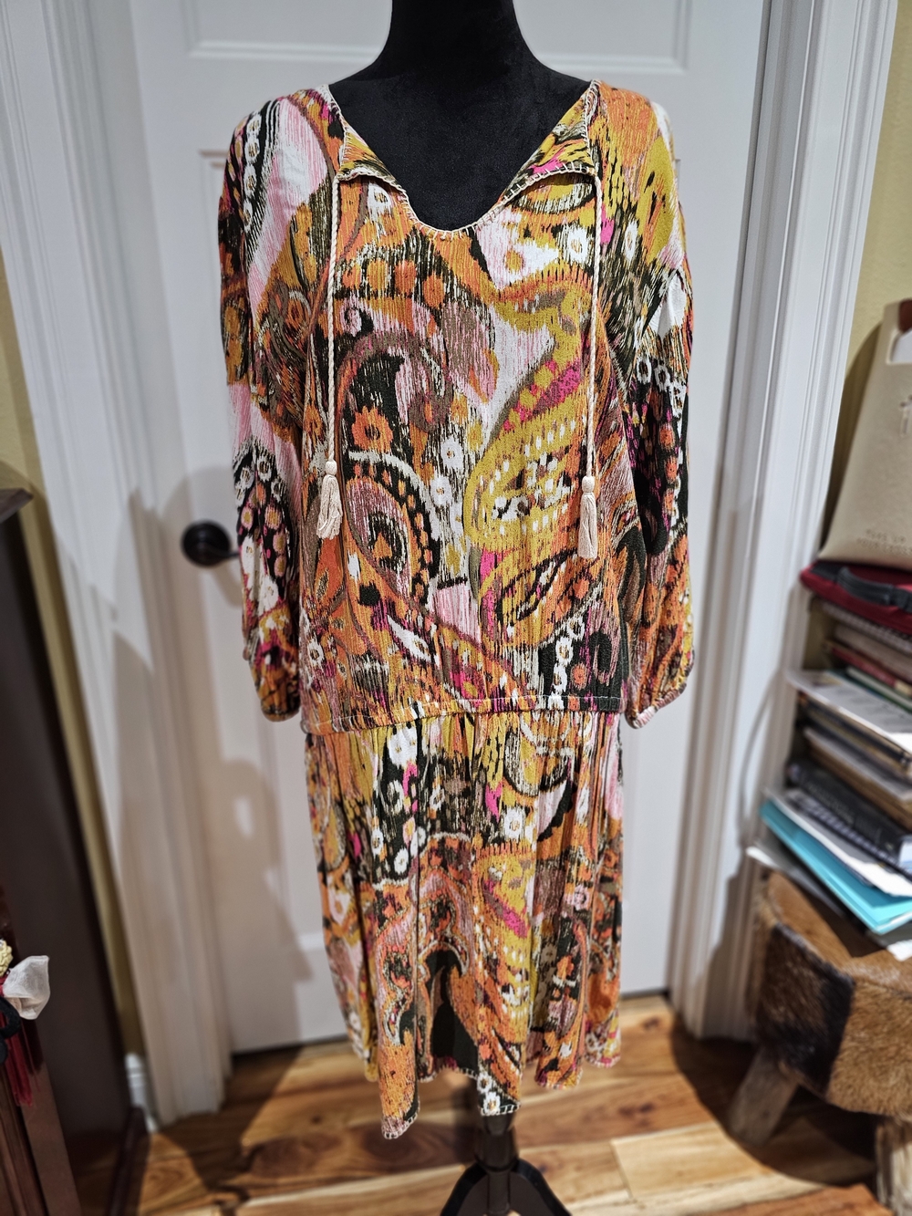Ariat Multicolor Midi Dress in Orange, Pink & Black